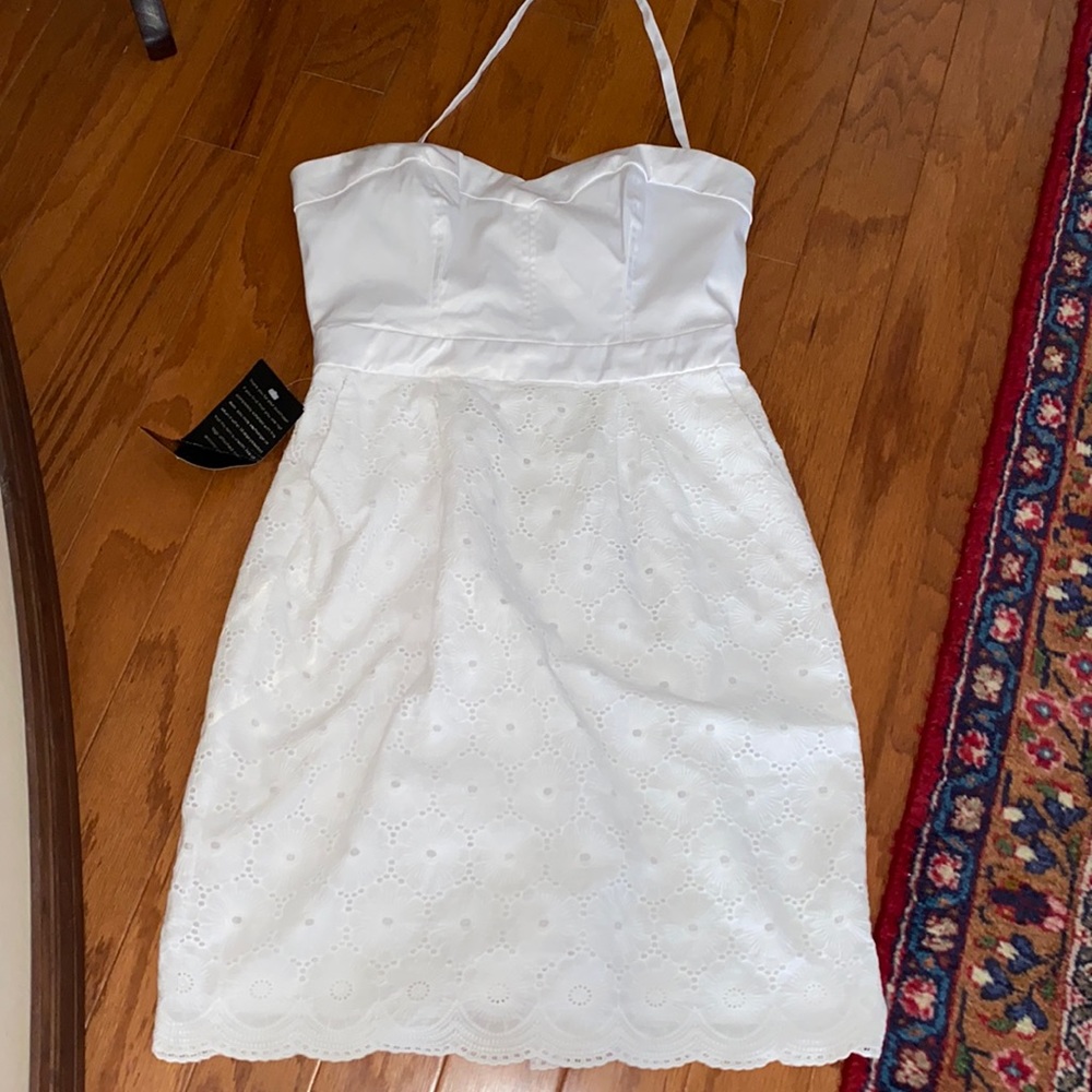 NWT Bebe white strapless eyelet mini sz M